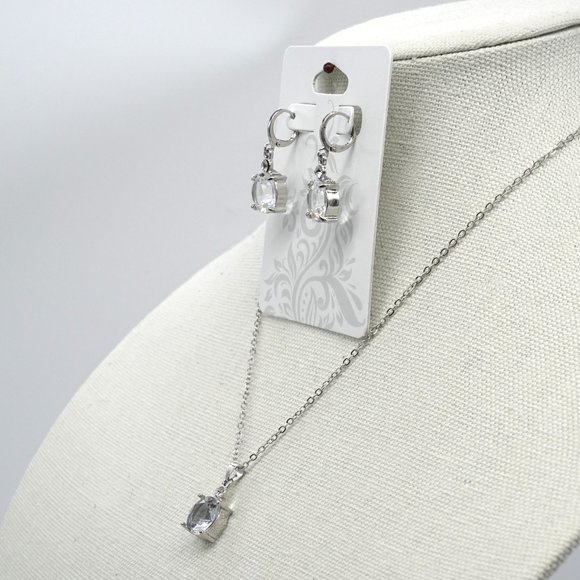 Necklace set with earrings and chain. Clear crystal and chain extension. - Picture 3 of 5
